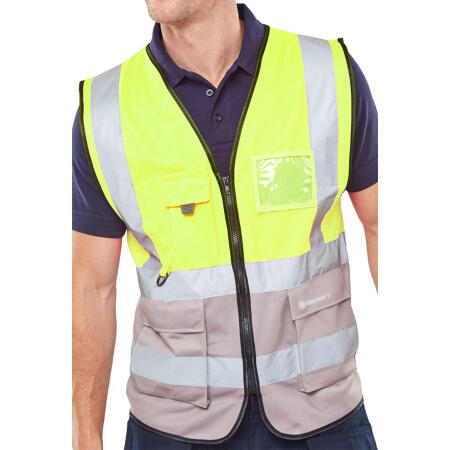 Beeswift Hi-Vis Two Tone Executive Id Vest SaturnYellow/Grey