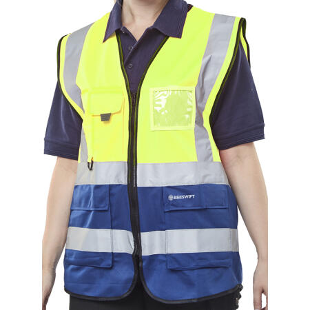 Beeswift Hi-Vis Two Tone Executive Id Vest Saturn Yellow / Navy
