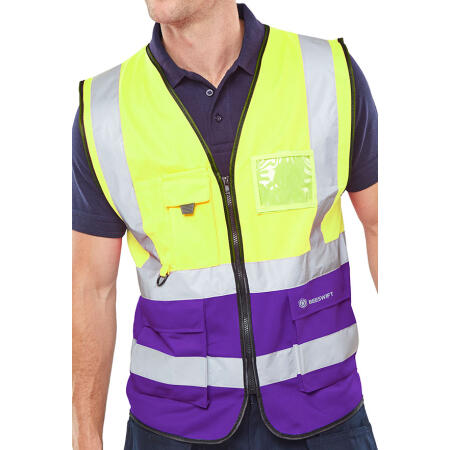 Beeswift Hi-Vis Two Tone Executive Id Vest SaturnYellow/Purple