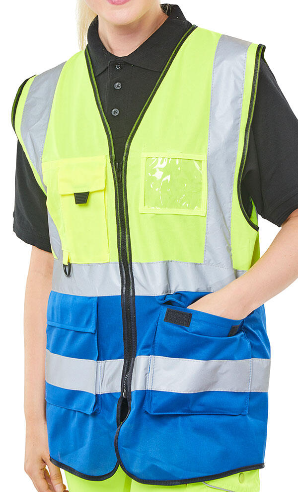 Beeswift Hi-Vis Two Tone Executive Id Vest Saturn Yellow / Royal