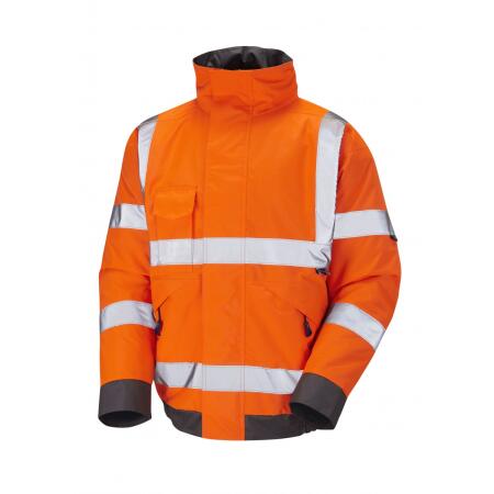 LEO Workwear CHIVENOR ISO 20471 Cl 3 Bomber Jacket HV ORANGE