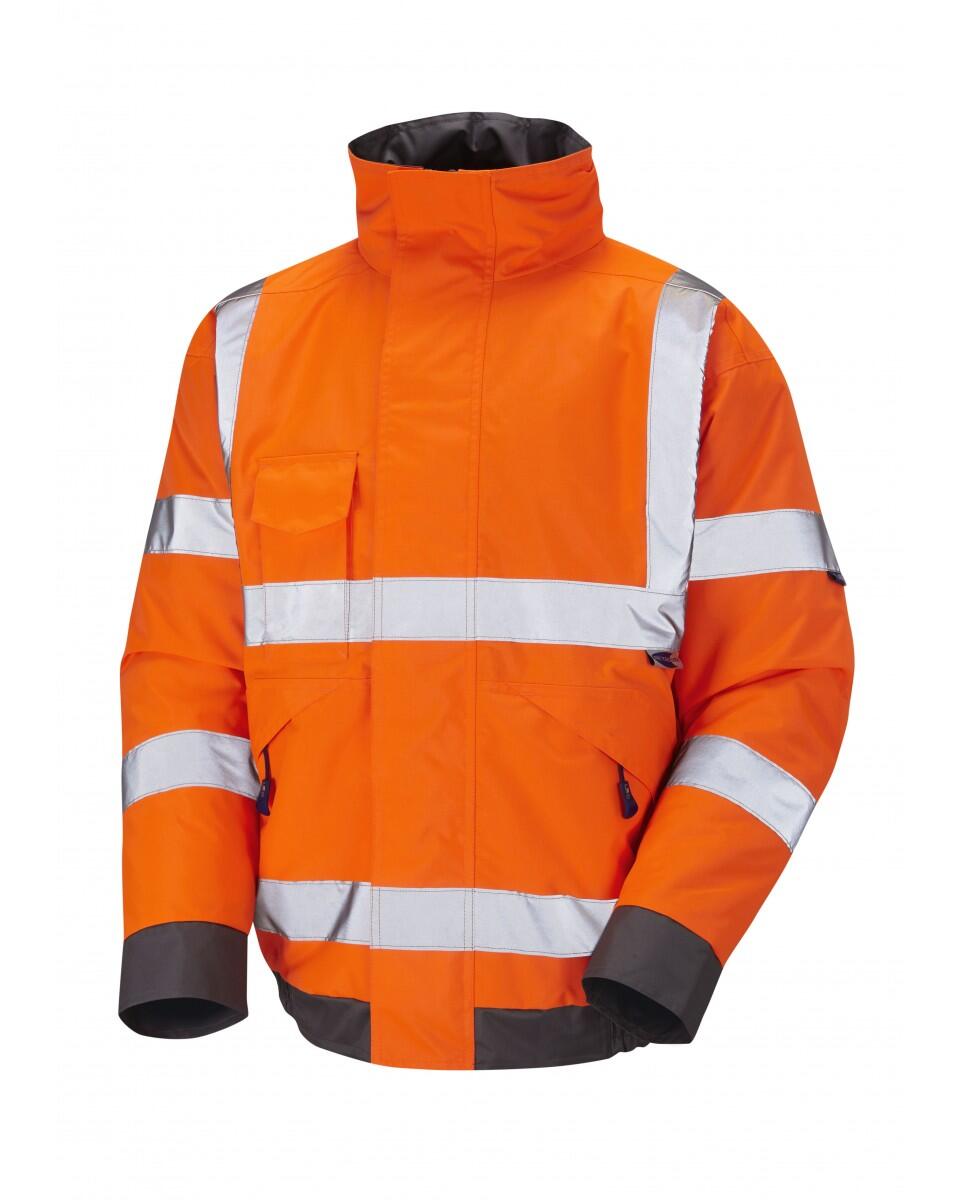 LEO Workwear CHIVENOR ISO 20471 Cl 3 Bomber Jacket HV ORANGE