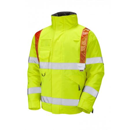LEO Workwear PORTMORE ISO 20471 Cl 3 Orange Brace Superior Bomber Jacket HV YELLOW