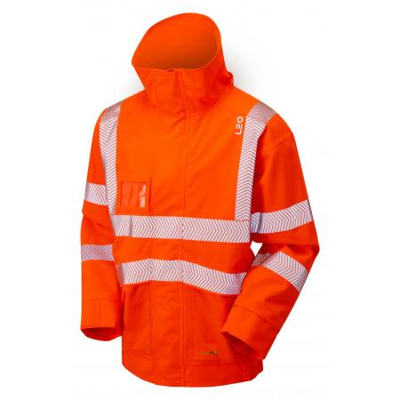 LEO Workwear DARTMOOR ISO 20471 Cl 3 EcoViz 10K Breathable Bomber Jacket HV ORANGE