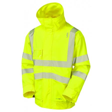 LEO Workwear DARTMOOR ISO 20471 Cl 3 EcoViz 10K Breathable Bomber Jacket HV YELLOW