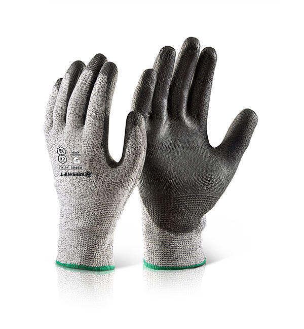Beeswift Pu Coated Cut Level 5 Gloves Black