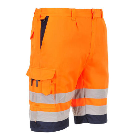 L043 Hi-Vis Lightweight Polycotton Shorts Orange/Navy