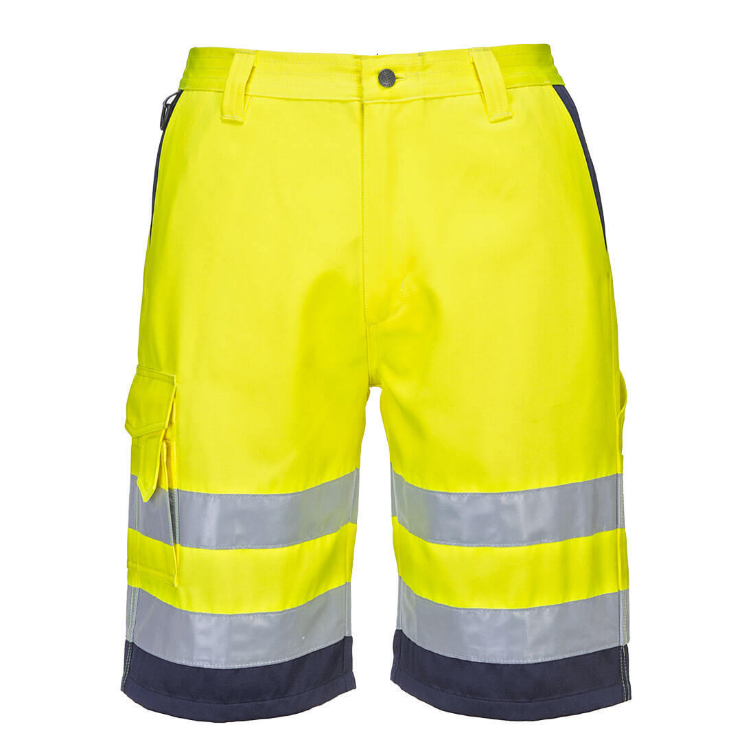 L043 Hi-Vis Lightweight Polycotton Shorts Yellow/Navy