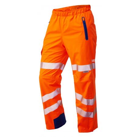 LEO Workwear LUNDY ISO 20471 Cl 2 High Performance Waterproof Overtrouser HV ORANGE