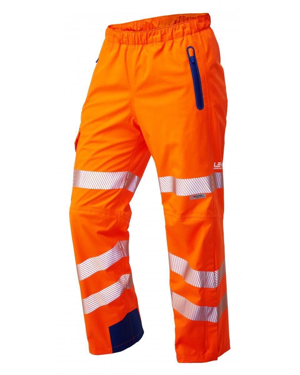 LEO Workwear LUNDY ISO 20471 Cl 2 High Performance Waterproof Overtrouser HV ORANGE