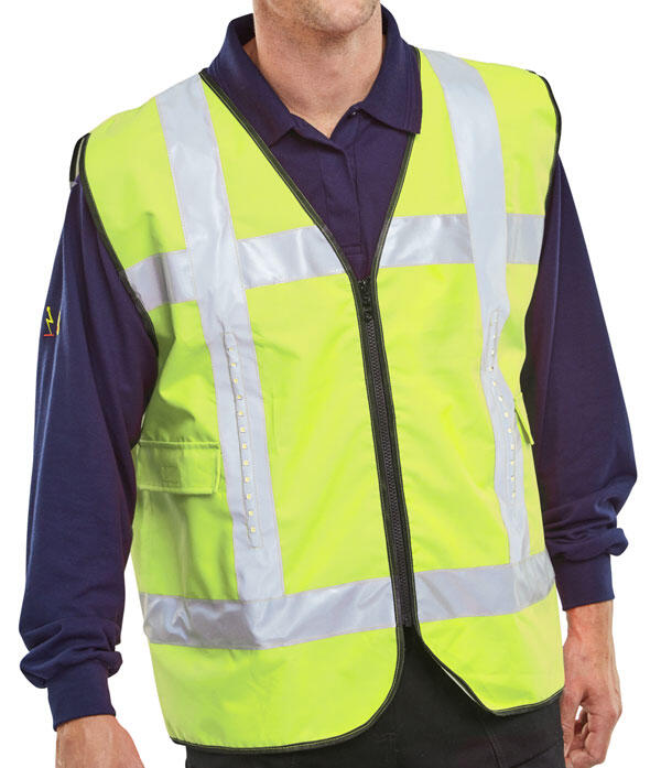 Light Vest Hi-Vis Led Light Up Basic Vest With Pockets Saturn Yellow