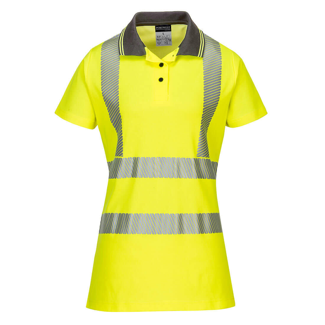 Portwest LW72 Hi-Vis Women's Cotton Comfort Pro Polo Shirt S/S Yellow/Grey