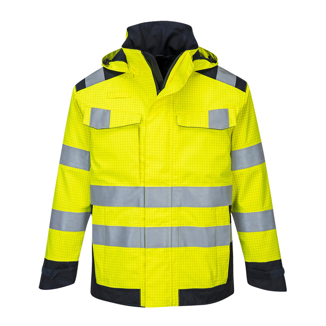 MV70 Modaflame Rain+ Hi-Vis Multi-Norm Contrast FR Jacket Yellow/Navy