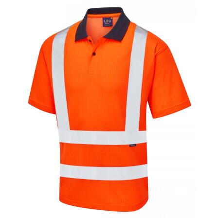 LEO Workwear CROYDE ISO 20471 Cl 2 Comfort Polo Shirt HV ORANGE