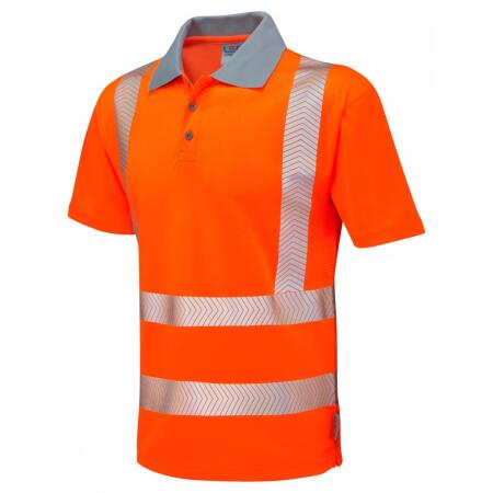 LEO Workwear WOOLACOMBE ISO 20471 Cl 2 Coolviz Plus Polo Shirt HV ORANGE