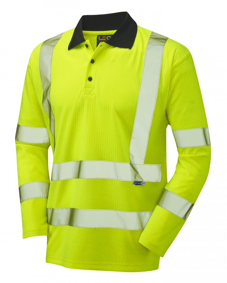 LEO Workwear SWIMBRIDGE ISO 20471 Cl 3 Comfort Sleeved Polo Shirt HV YELLOW