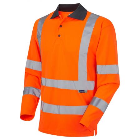 LEO Workwear WOOLSERY ISO 20471 Cl 3 Coolviz Sleeved Polo Shirt (EcoViz) HV ORANGE