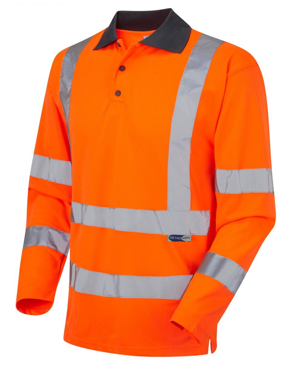 LEO Workwear WOOLSERY ISO 20471 Cl 3 Coolviz Sleeved Polo Shirt (EcoViz) HV ORANGE
