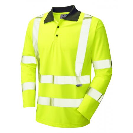 LEO Workwear WOOLSERY ISO 20471 Cl 3 Coolviz Sleeved Polo Shirt (EcoViz) HV YELLOW