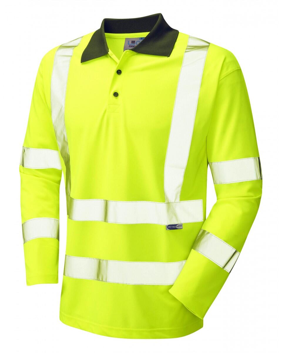 LEO Workwear WOOLSERY ISO 20471 Cl 3 Coolviz Sleeved Polo Shirt (EcoViz) HV YELLOW