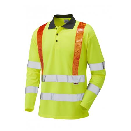 LEO Workwear BICKLETON ISO 20471 Cl 3 Orange Brace Coolviz Sleeved Polo Shirt (EcoViz) HV YELLOW