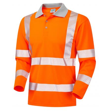 LEO Workwear BARRICANE ISO 20471 Cl 3 Coolviz Plus Sleeved Polo Shirt HV ORANGE