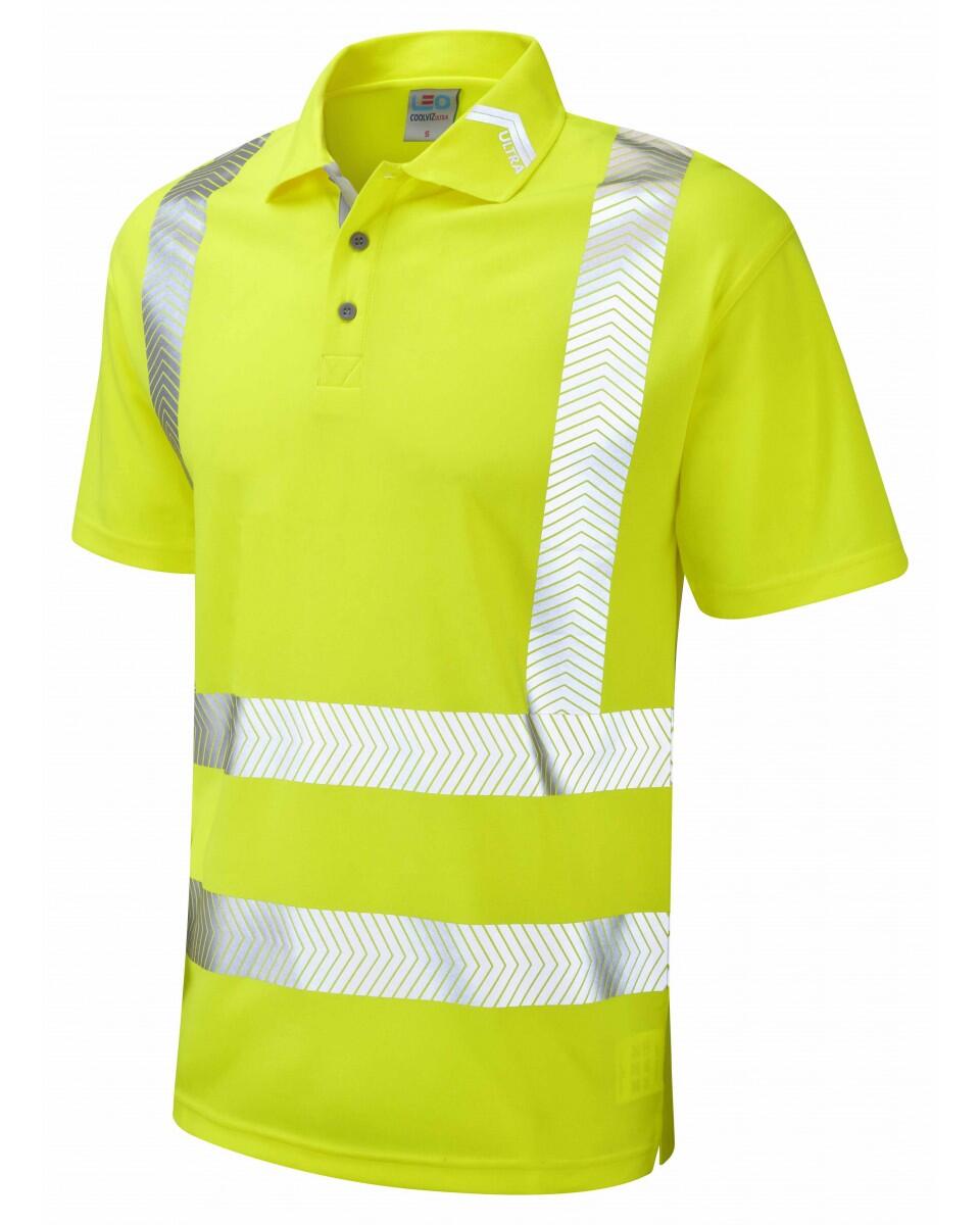 LEO Workwear BROADSANDS ISO 20471 Cl 2 Coolviz Ultra Polo Shirt HV YELLOW