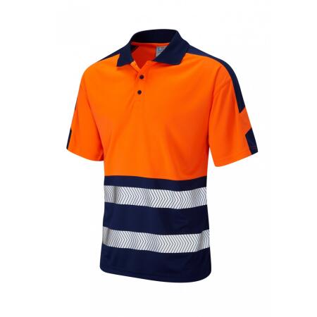 LEO Workwear WATERSMEET ISO 20471 Cl 1 Dual Colour Coolviz Plus Polo Shirt HV ORANGE/NAVY