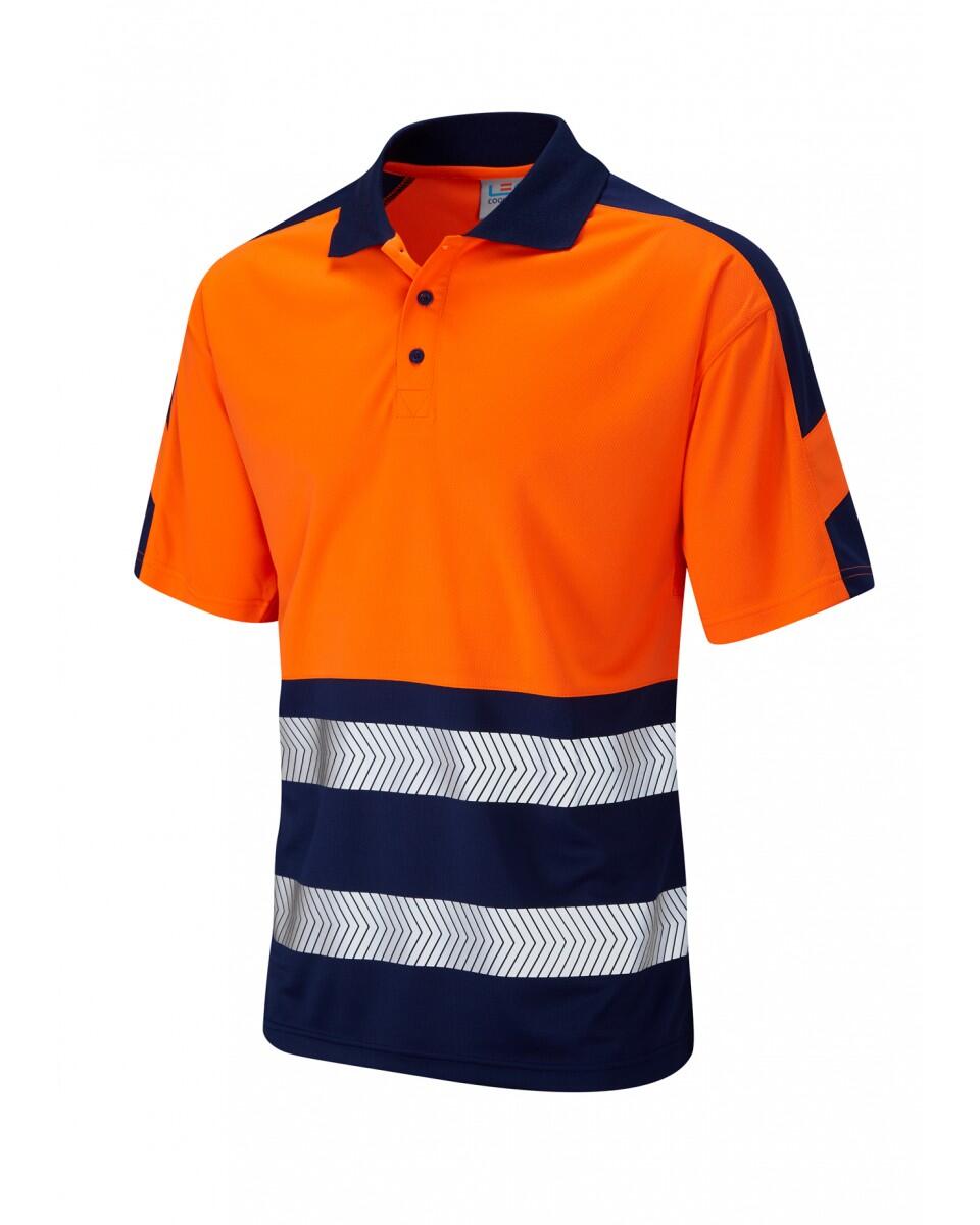 LEO Workwear WATERSMEET ISO 20471 Cl 1 Dual Colour Coolviz Plus Polo Shirt HV ORANGE/NAVY