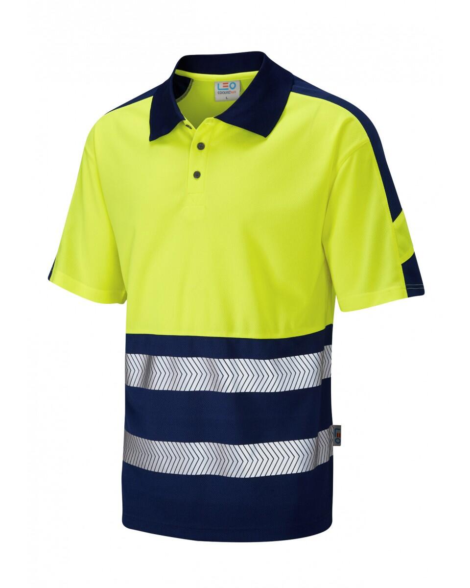LEO Workwear WATERSMEET ISO 20471 Cl 1 Dual Colour Coolviz Plus Polo Shirt HV YELLOW/NAVY