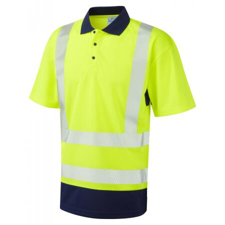 LEO Workwear MORTEHOE ISO 20471 Cl 2 Dual Colour Coolviz Plus Polo Shirt HV YELLOW/NAVY