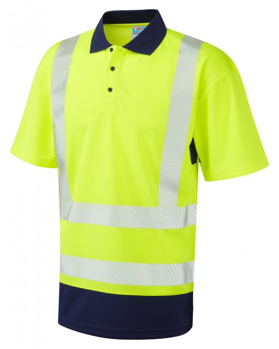 LEO Workwear MORTEHOE ISO 20471 Cl 2 Dual Colour Coolviz Plus Polo Shirt HV YELLOW/NAVY