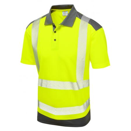 LEO Workwear PEPPERCOMBE ISO 20471 Class 2 Dual Colour Coolviz Plus Polo Shirt HV YELLOW/GREY
