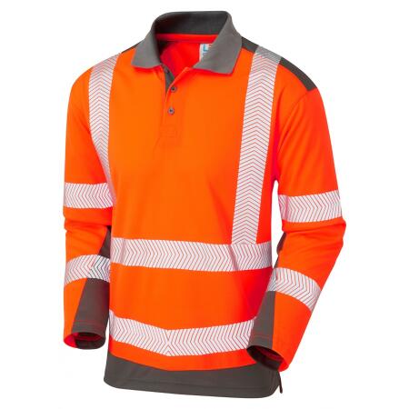 LEO Workwear WRINGCLIFF ISO 20471 Class 2 Dual Colour Coolviz Plus Sleeved Polo Shirt HV ORANGE/GREY