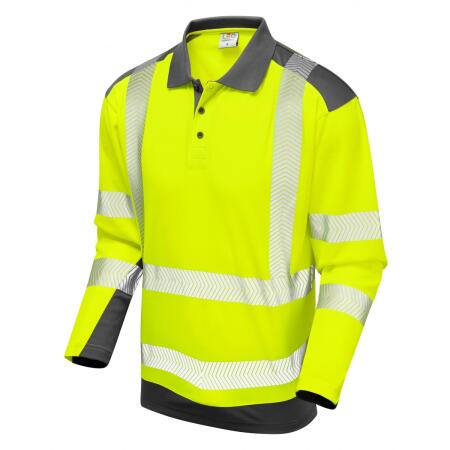 LEO Workwear WRINGCLIFF ISO 20471 Class 2 Dual Colour Coolviz Plus Sleeved Polo Shirt HV YELLOW/GREY