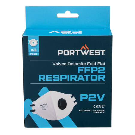 P210 FFP2 Valved Dolomite Fold Flat Respirator (Pk3) White