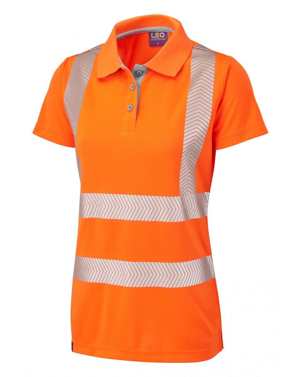 LEO Workwear PIPPACOTT ISO 20471 Cl 2 Coolviz Plus Women's Polo Shirt HV ORANGE