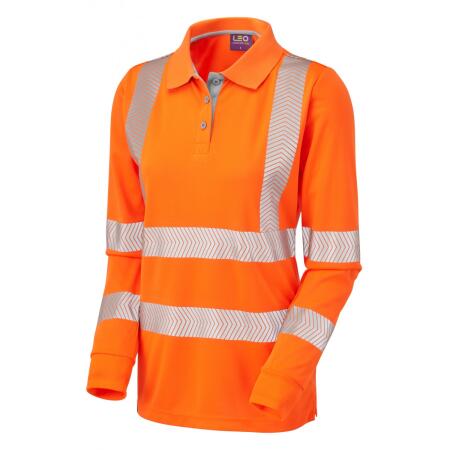 LEO Workwear POLLYFIELD ISO 20471 Cl 3 Coolviz Plus Women's Sleeved Polo Shirt HV ORANGE