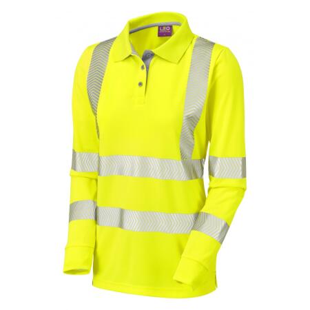 LEO Workwear POLLYFIELD ISO 20471 Cl 3 Coolviz Plus Women's Sleeved Polo Shirt HV YELLOW