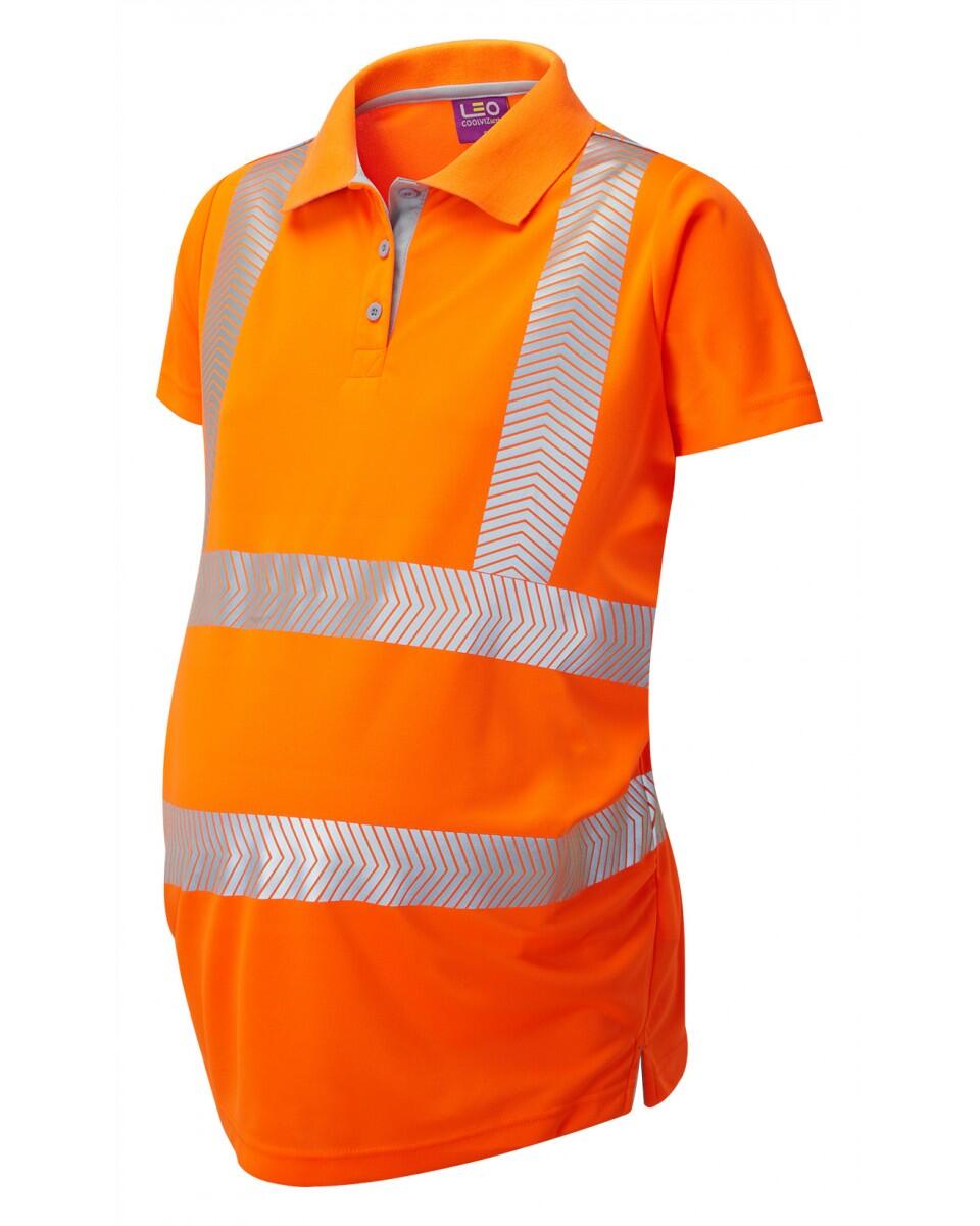 LEO Workwear LOVACOTT ISO 20471 Cl 2 Coolviz Ultra Maternity Polo Shirt HV ORANGE