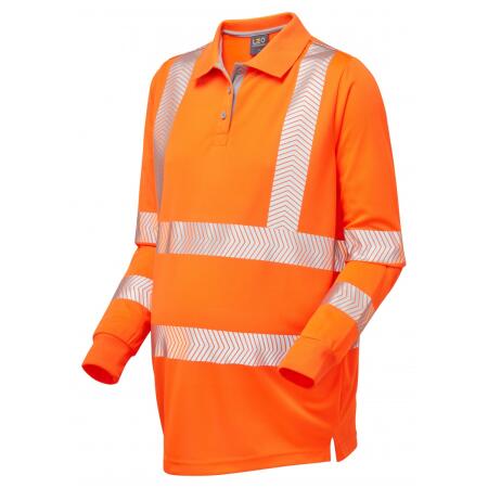 LEO Workwear YARNACOTT ISO 20471 Cl 2 Coolviz Ultra Maternity Long Sleeve Polo Shirt HV ORANGE
