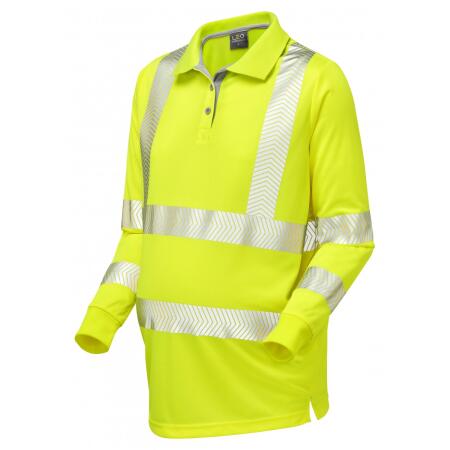 LEO Workwear YARNACOTT ISO 20471 Cl 2 Coolviz Ultra Maternity Long Sleeve Polo Shirt HV YELLOW