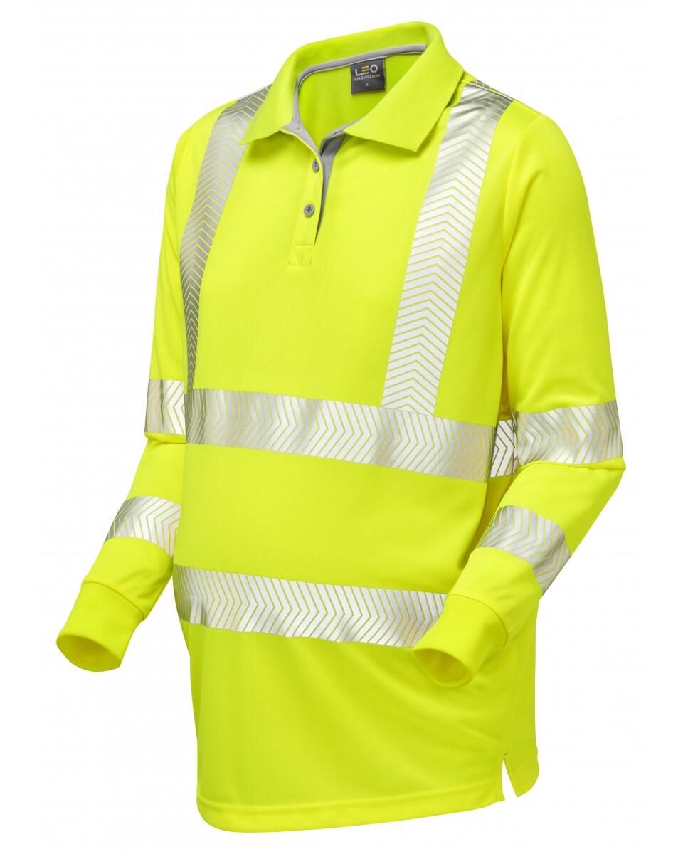 LEO Workwear YARNACOTT ISO 20471 Cl 2 Coolviz Ultra Maternity Long Sleeve Polo Shirt HV YELLOW
