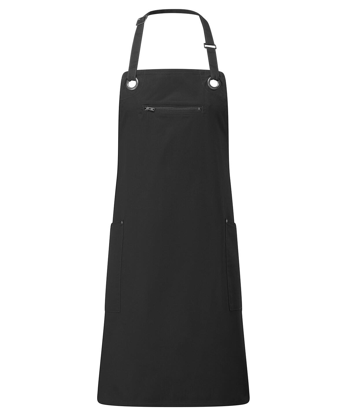 Premier PR121 ‘Barley’ Contrast Stitch Bib Apron Black