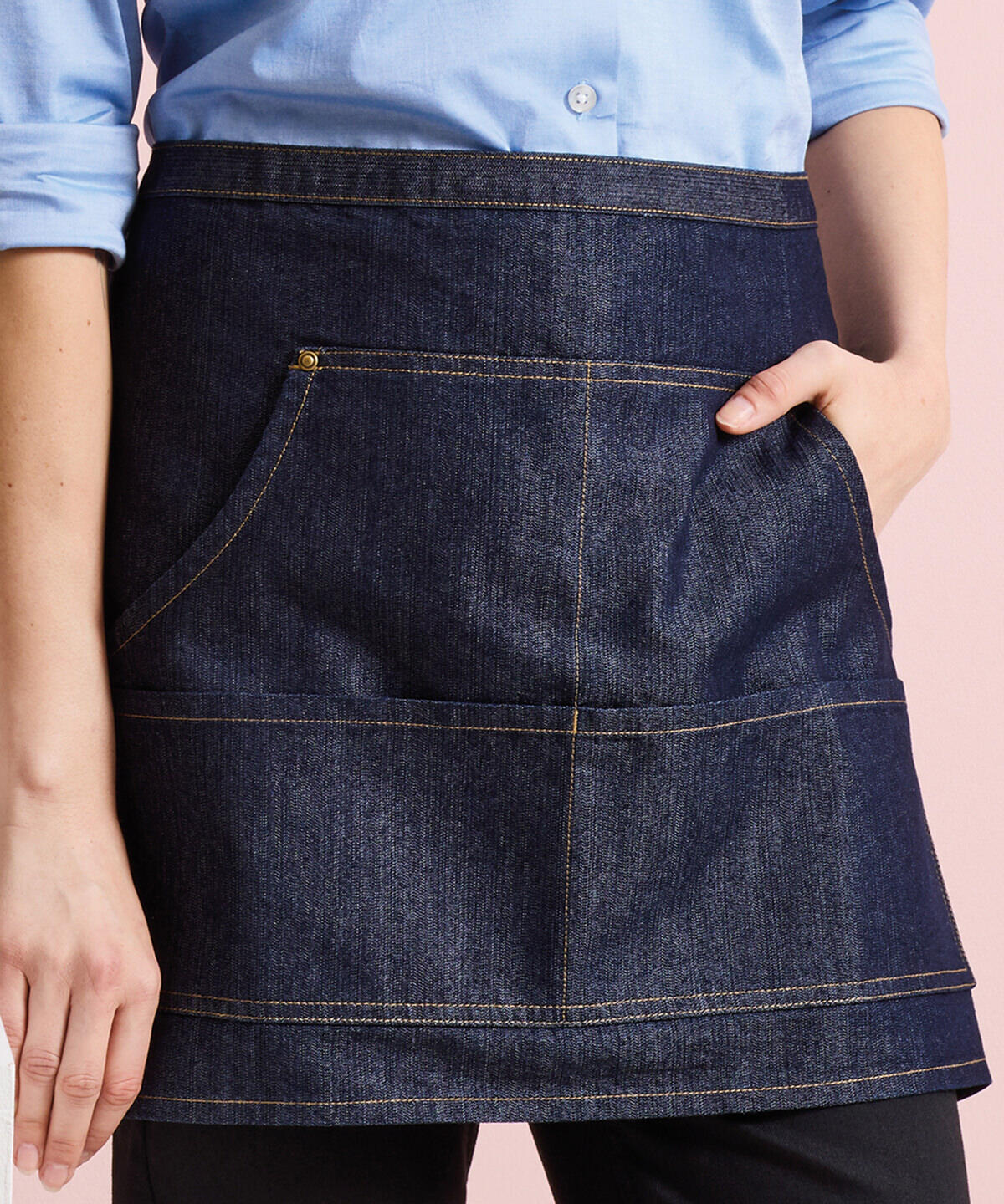 PR125 Jeans stitch denim waist apron Black - Image 2