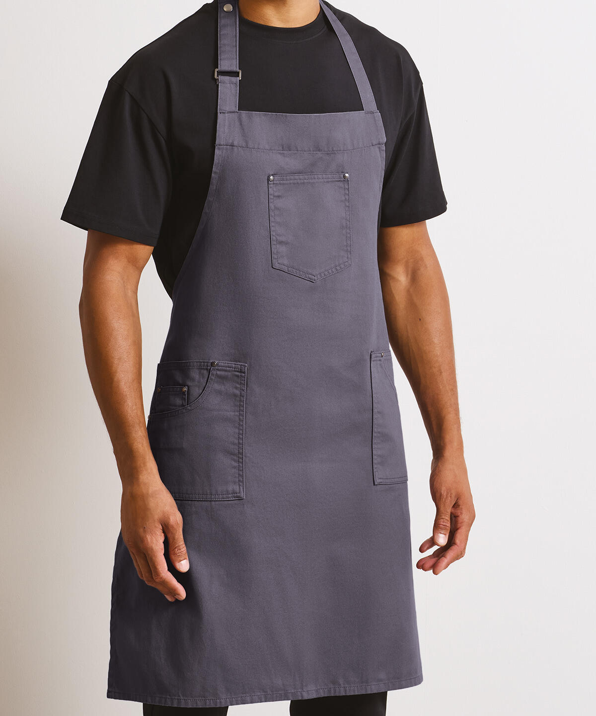 PR132 Chino cotton bib apron Black - Image 2