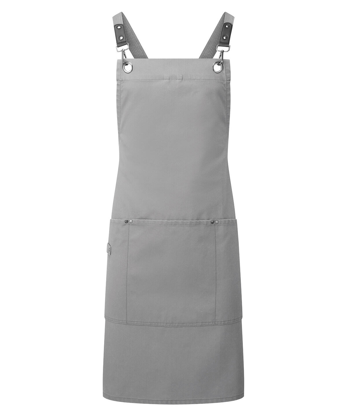 Premier PR182 Clip ‘n’ Clasp cross-back bib apron Grey