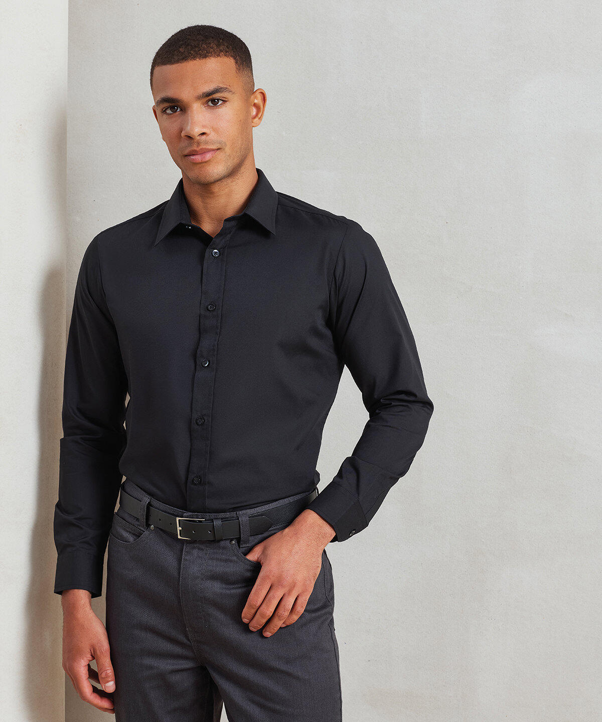 PR204 Poplin fitted long sleeve shirt White - Image 2