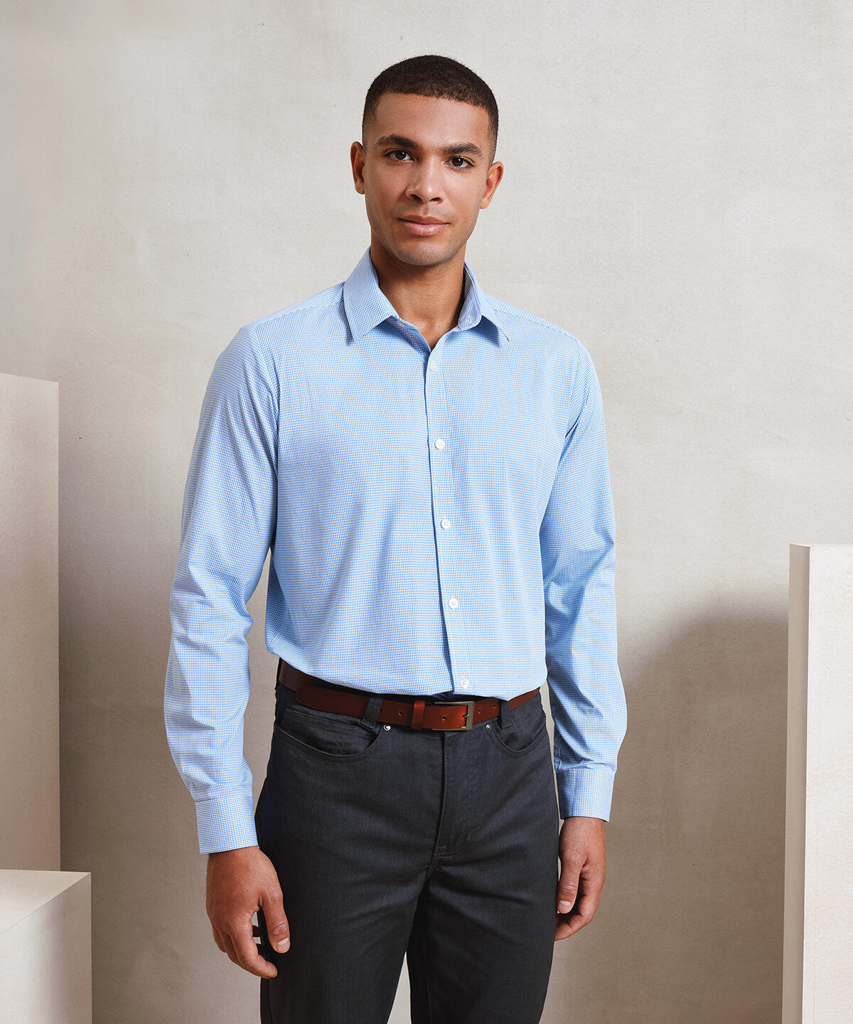 PR220 Microcheck (Gingham) long sleeve cotton shirt Pattern - Image 2