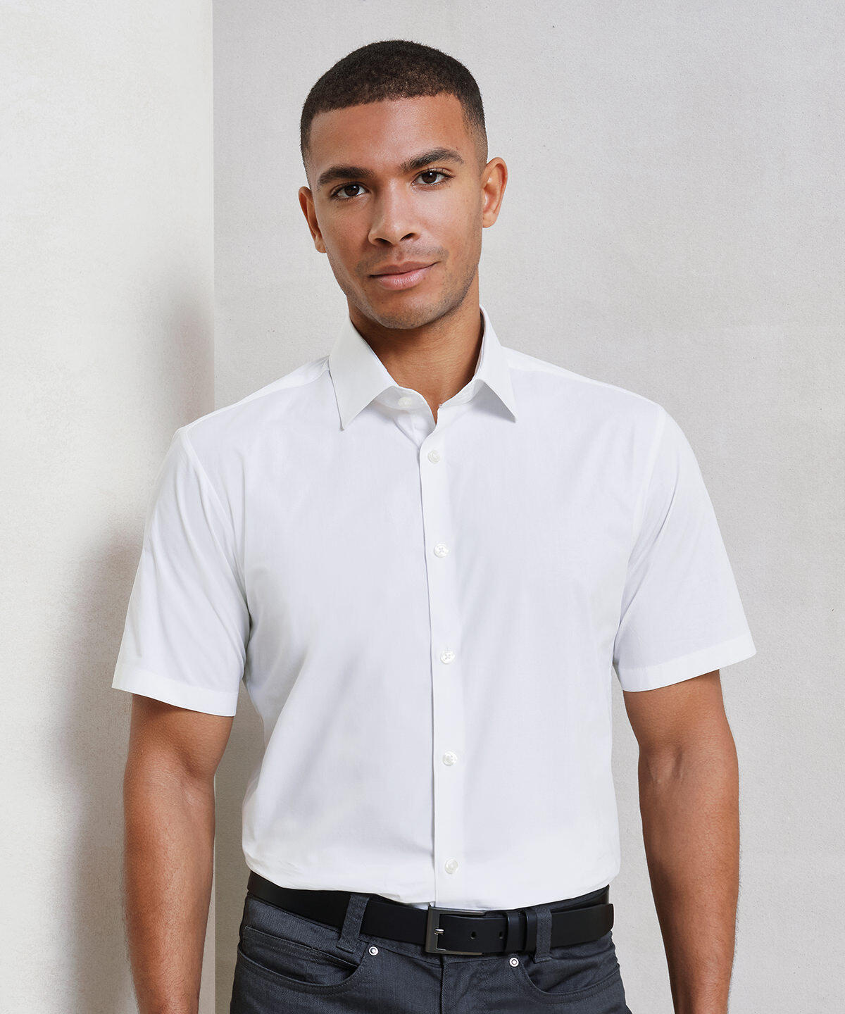 PR246 Stretch fit cotton poplin short sleeve shirt Black - Image 2